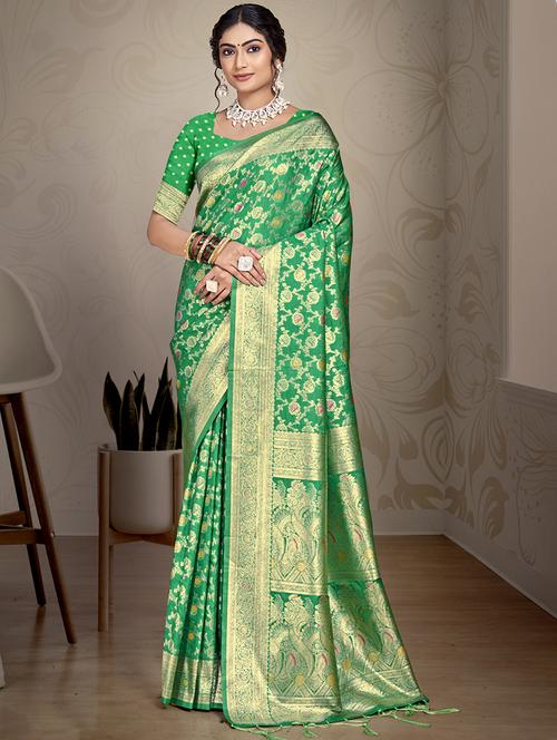 women zari work banarasi saree with blouse - 21551358 - Very Small Image - 1