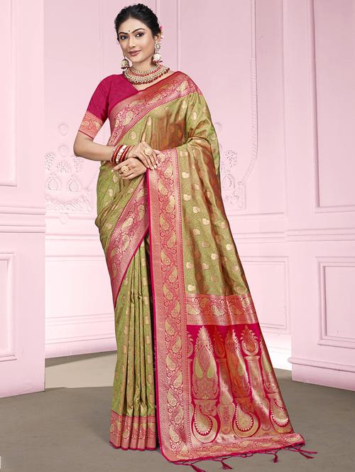 women zari work banarasi saree with blouse - 21551371 - Very Small Image - 1