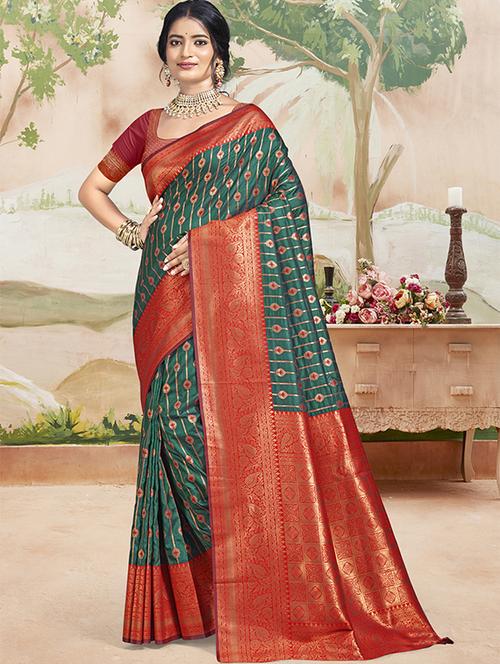women zari work banarasi saree with blouse - 21551379 - Very Small Image - 1