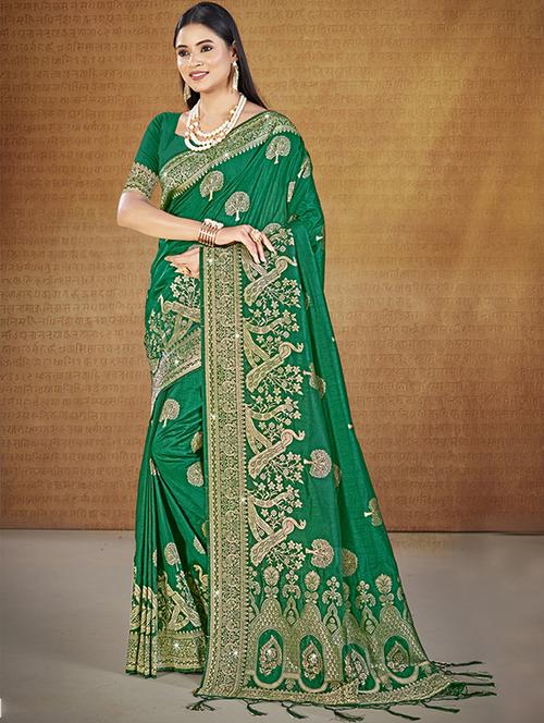 green silk handloom saree - 21551394 - Very Small Image - 1