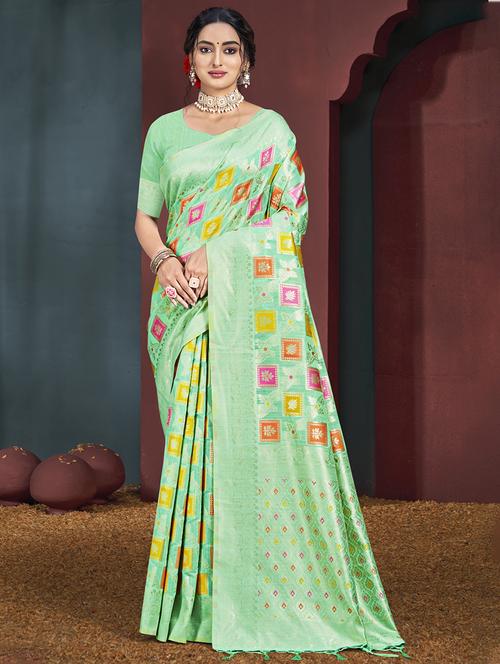 green cotton handloom saree - 21551405 - Very Small Image - 1