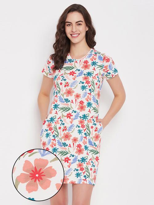 women floral round neck short sleeve nighty - 21552292 - Very Small Image - 1