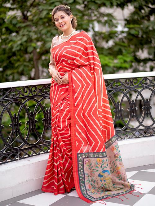women leheriya printed tussar silk saree with blouse - 21552361 - Very Small Image - 1