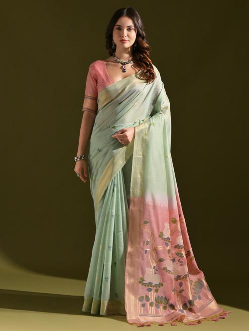 women floral handloom saree with blouse - 21552393 - Very Small Image - 1