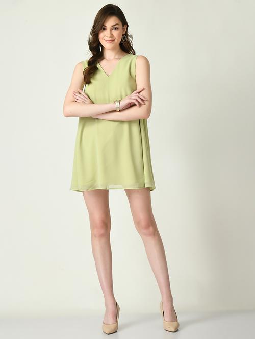 women lime solid a-line dress - 21552563 - Very Small Image - 1