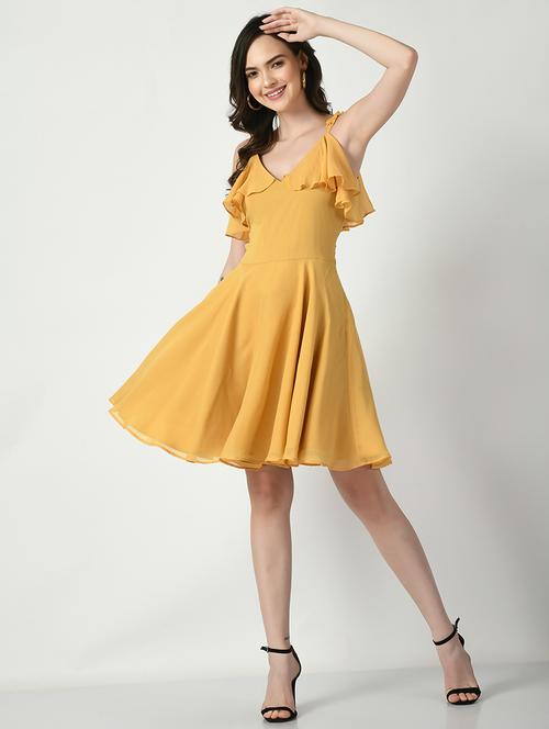 women solid shoulder strap fit & flare dress - 21552574 - Very Small Image - 1