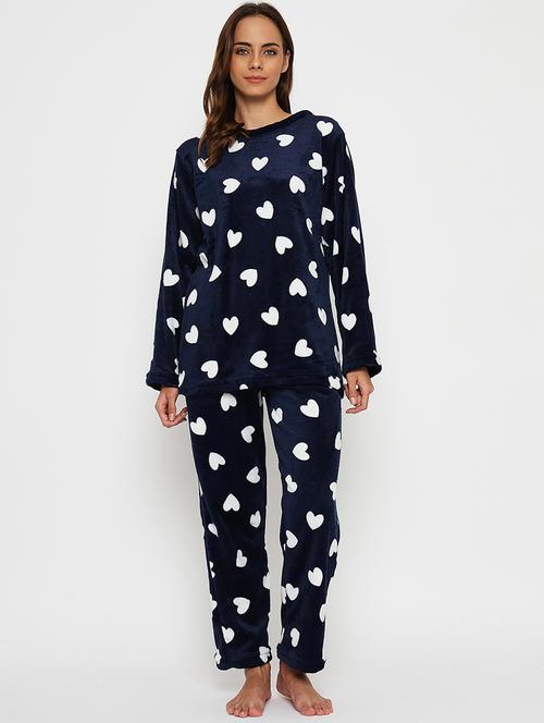 women printed fleece pyjama nightwear set - 21552796 - Very Small Image - 1