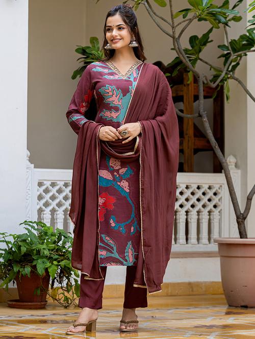women printed v neck suit set - 21553265 - Very Small Image - 1