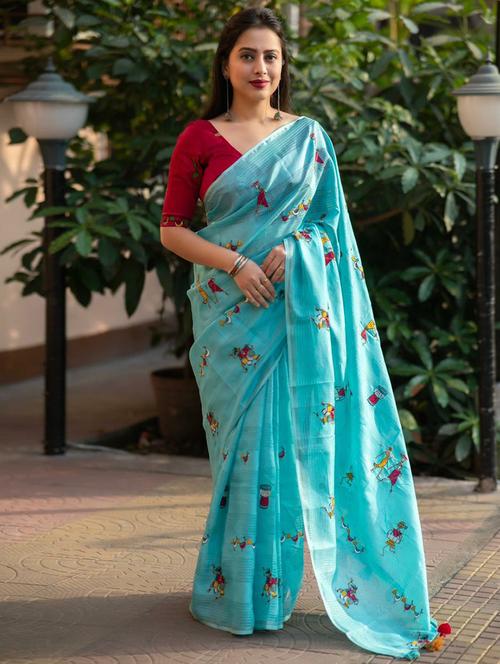 women light blue embroidered saree - 21554229 - Very Small Image - 1