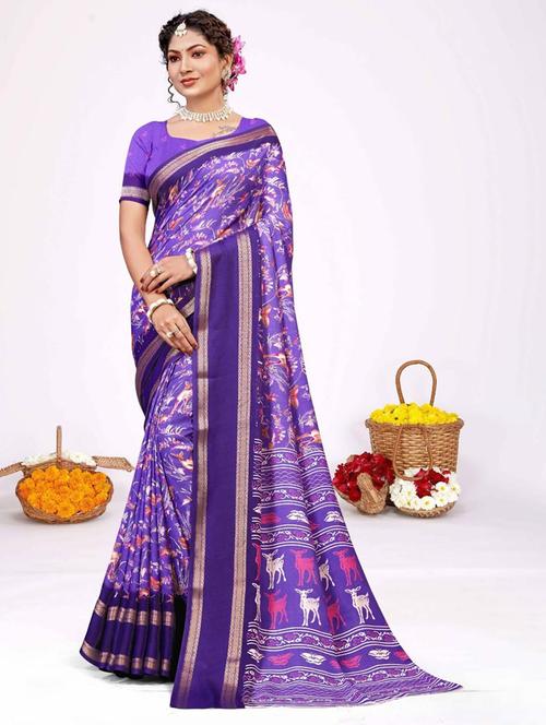women purple printed zari bordered saree - 21554257 - Very Small Image - 1