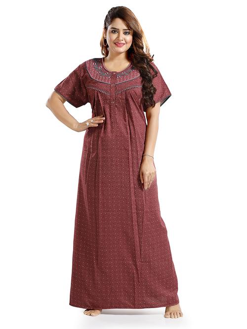women printed detailed short sleeves nighty - 21555268 - Very Small Image - 1