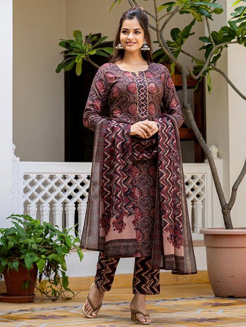 women three quarter sleeve printed suit set - 21555361 - Very Small Image - 1