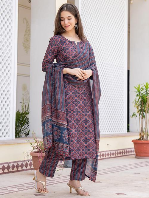 women printed three quarter sleeves suit set - 21555362 - Very Small Image - 1