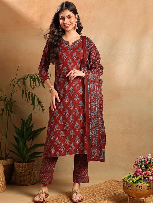 women printed three quarter sleeves suit set - 21555364 - Very Small Image - 1