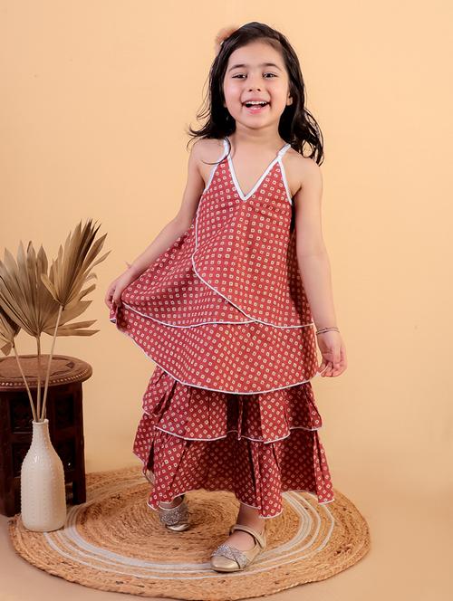 girls printed sleeveless top & skirt set - 21555771 - Very Small Image - 1