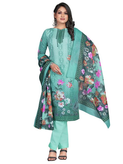 women green floral printed unstitched suit - 21557084 - Very Small Image - 1