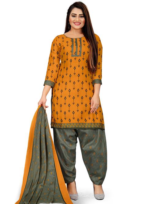 women mustard printed unstitched suit - 21557124 - Very Small Image - 1