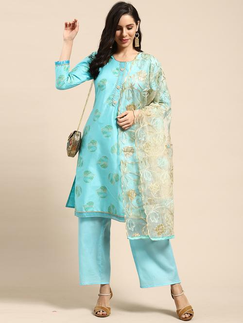 women solid with work unstitched suit - 21557234 - Very Small Image - 1