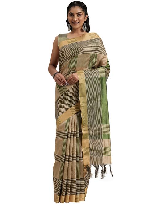 women beige checks printed saree - 21557542 - Very Small Image - 1