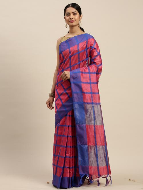 women pink checks printed saree - 21557550 - Very Small Image - 1
