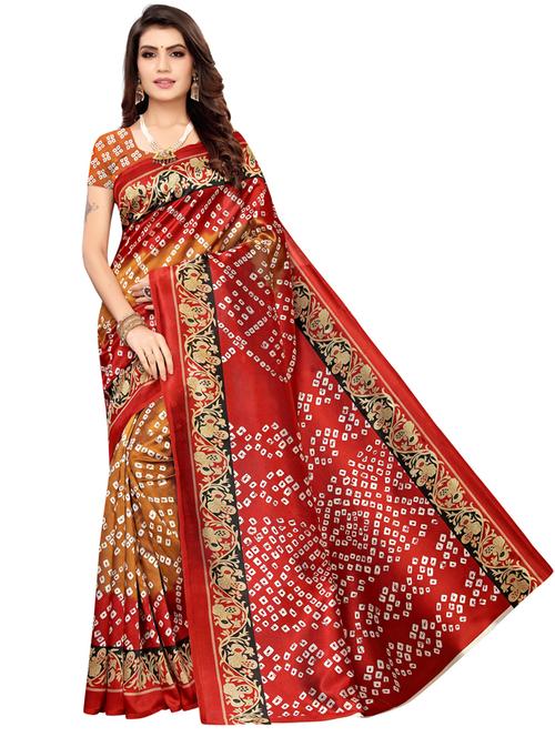 women brown bandhani printed saree - 21557574 - Very Small Image - 1
