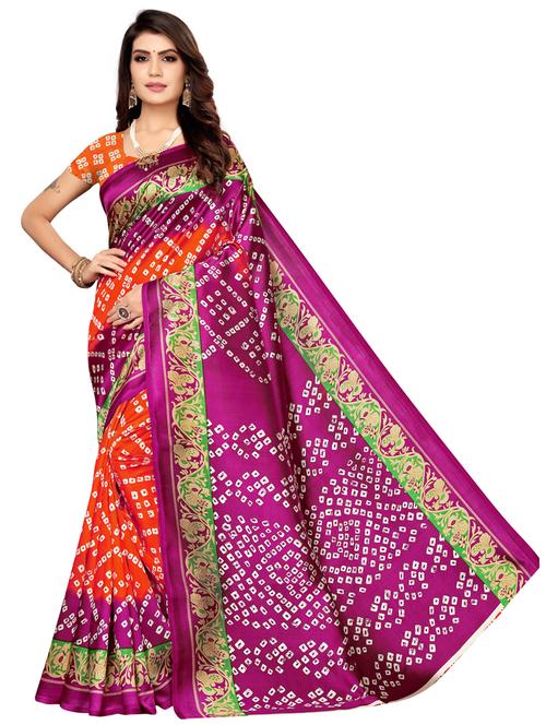 women red bandhani printed saree - 21557576 - Very Small Image - 1