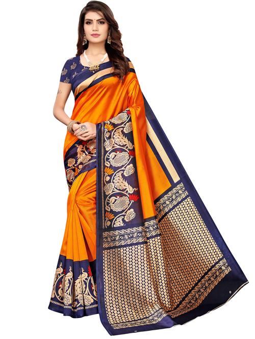 women orange solid bordered saree - 21557579 - Very Small Image - 1