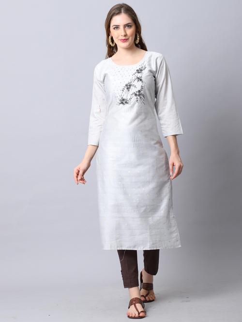 women round neck embroidered straight kurta - 21557703 - Very Small Image - 1