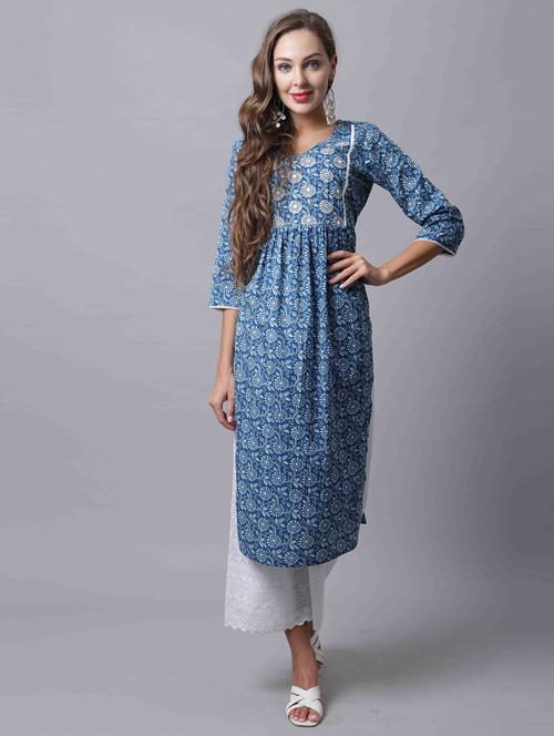 women blue floral printed straight kurta - 21557726 - Very Small Image - 1