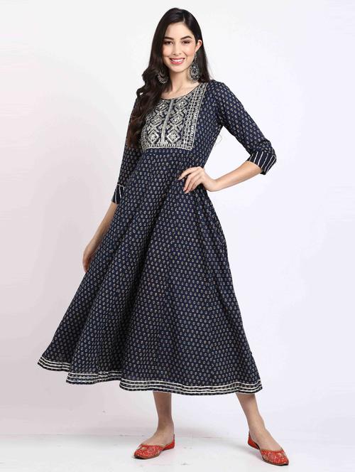 women navy blue printed anarkali dress - 21557732 - Very Small Image - 1