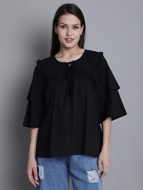 women black solid tie-up neck top - 21558078 - Very Small Image - 1
