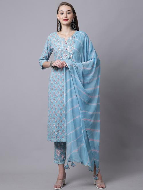 women light blue printed kurta pant set with dupatta - 21558272 - Very Small Image - 1