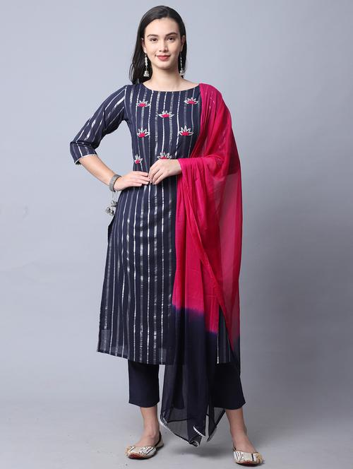 women embroidered round neck suit set - 21558298 - Very Small Image - 1