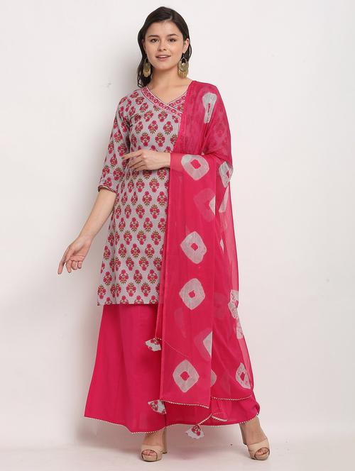 women printed three quarter sleeves suit set - 21558347 - Very Small Image - 1