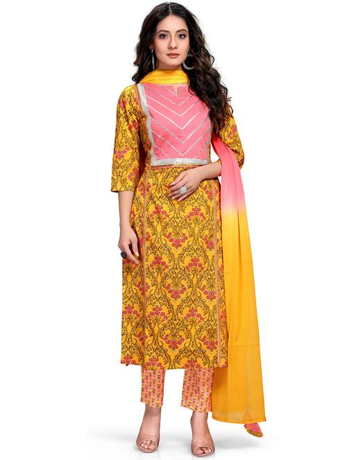 women printed three quarter sleeves suit set - 21558379 - Very Small Image - 1