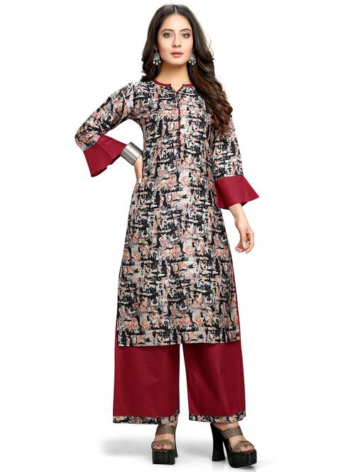 women printed three quarter sleeves kurta pant set - 21558410 - Very Small Image - 1
