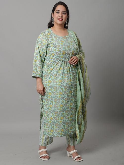 women floral plus size kurta palazzo set with dupatta - 21558428 - Very Small Image - 1