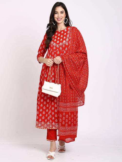 women three quarter sleeve kurta pant with dupatta set - 21558581 - Very Small Image - 1