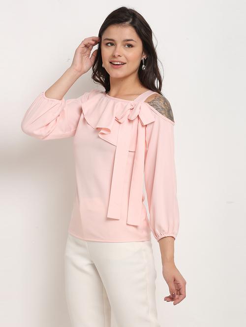 women pink solid asymmetric neck top - 21558667 - Very Small Image - 1