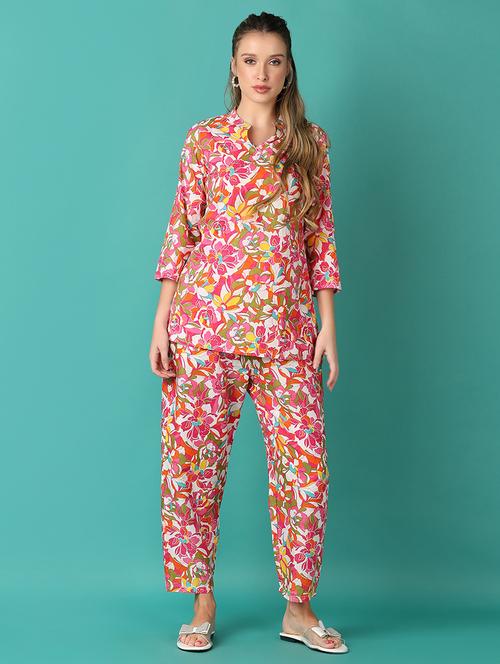women floral mandarin neck co-ord set - 21558710 - Very Small Image - 1