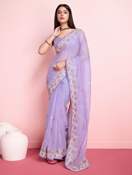 women lavender ready to wear saree with blouse - 21559177 - Very Small Image - 1
