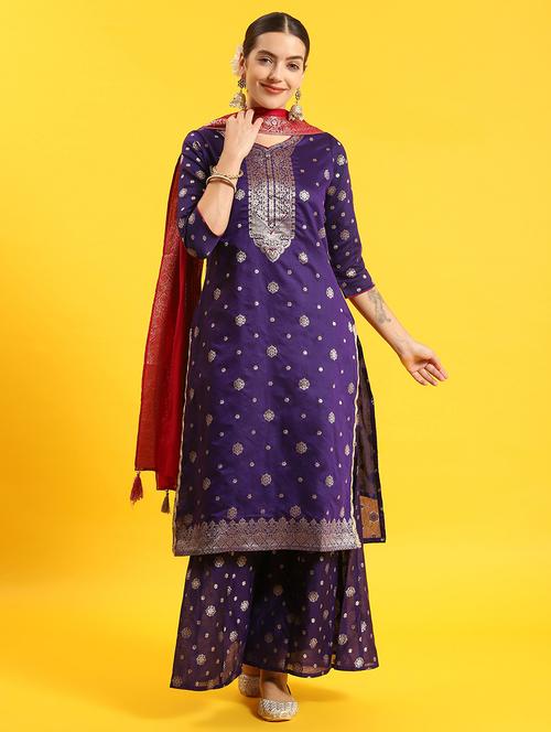 women self design kurta palazzo set with dupatta - 21559585 - Very Small Image - 1