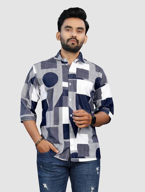 men geometric collared casual shirt - 21560206 - Very Small Image - 1