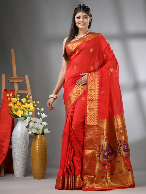 red silk blend paithani saree with blouse - 21562027 - Very Small Image - 1