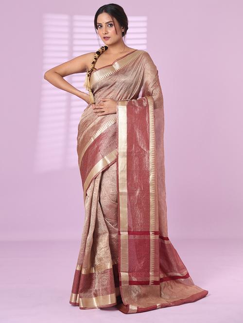 maroon tissue handloom saree - 21562277 - Very Small Image - 1