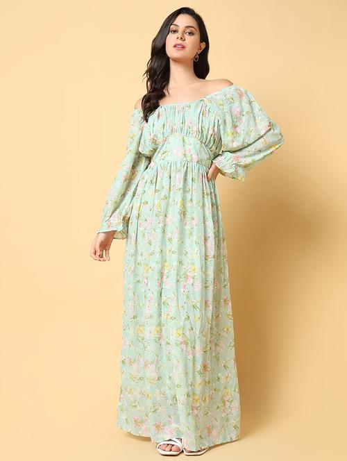 women printed off shoulder fit & flare dress - 21562629 - Very Small Image - 1