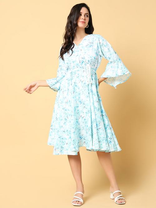 women printed bell sleeve fit & flare dress - 21562649 - Very Small Image - 1