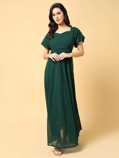 women green solid fit & flare maxi dress - 21562665 - Very Small Image - 1