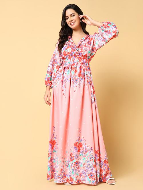women floral printed v neck fit & flare dress - 21562675 - Very Small Image - 1