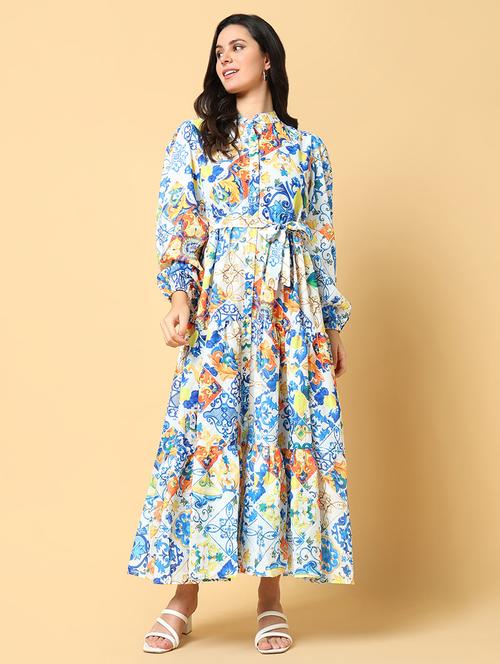 women printed puff sleeve tiered dress - 21562678 - Very Small Image - 1